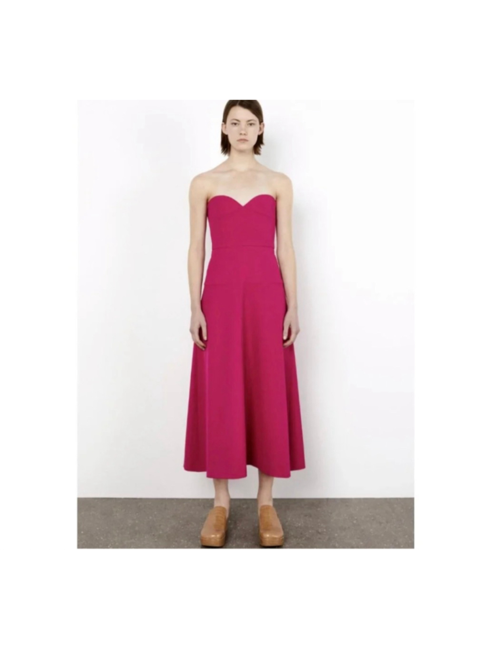 ZARA WOMAN BUSTIER MIDI BUSTIER DRESS Strapless FUCHSIA HOT PINK size XS - Picture 7 of 15